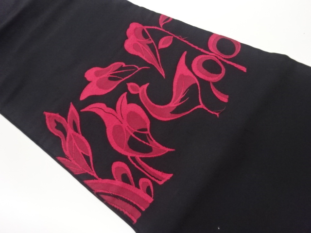 抽象花葉模様織出し名古屋帯